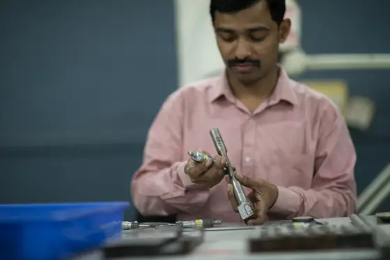 Dimensional measurement being recorded on a fabricated component during third-party inspection