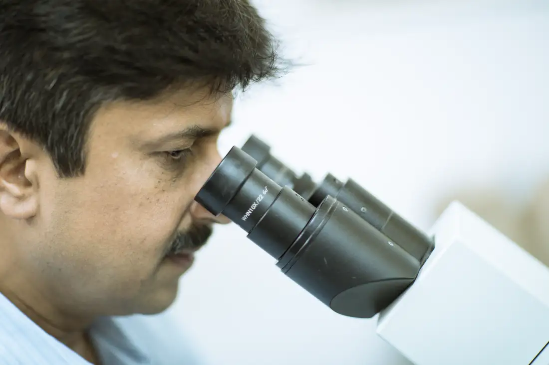 Microstructure being read on an inverted metallurgical microscope at TCR Engineering
