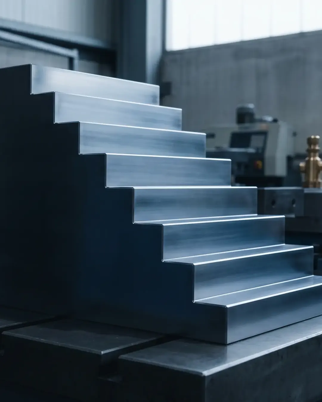 A machined stepped ultrasonic reference block in cold light