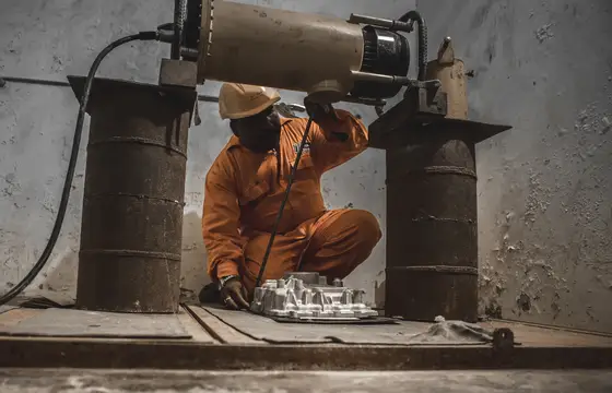 A radiographic exposure being set up on a welded joint by a TCR Engineering technician