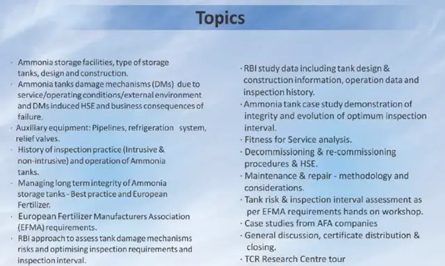 Ammonia tanks Integrity management and inspection challenges