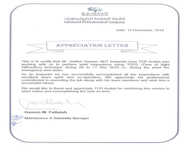Appreciation letter from APPC