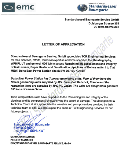 Appreciation letter from StandardKessel for DEPS, Kuwait