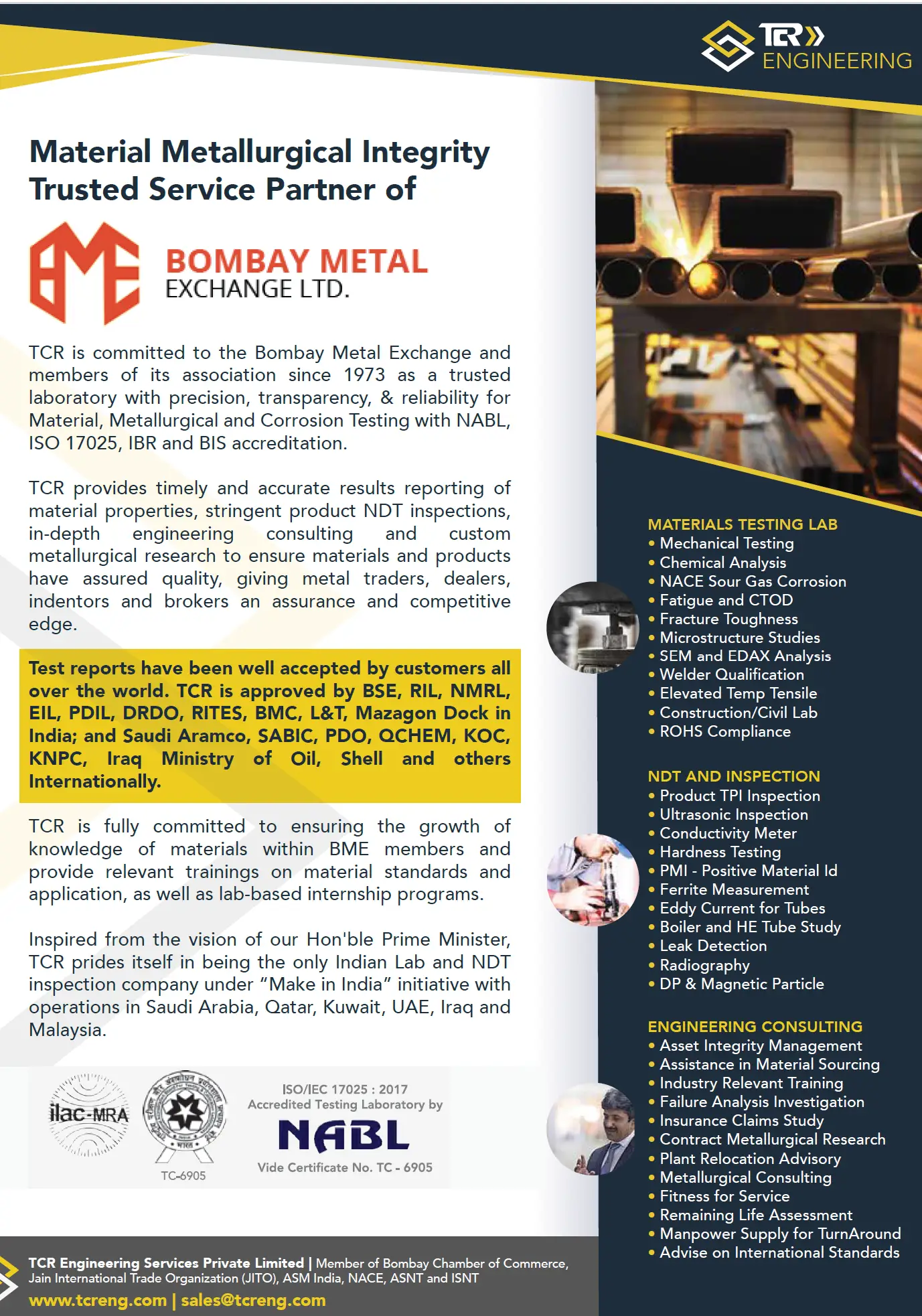 Bombay Metal Exchange (BME) and TCR - strong association