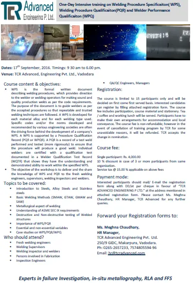 TCR Advanced Brochure on Welding Training