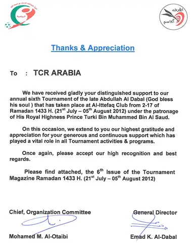 Social Commitment of TCR Arabia