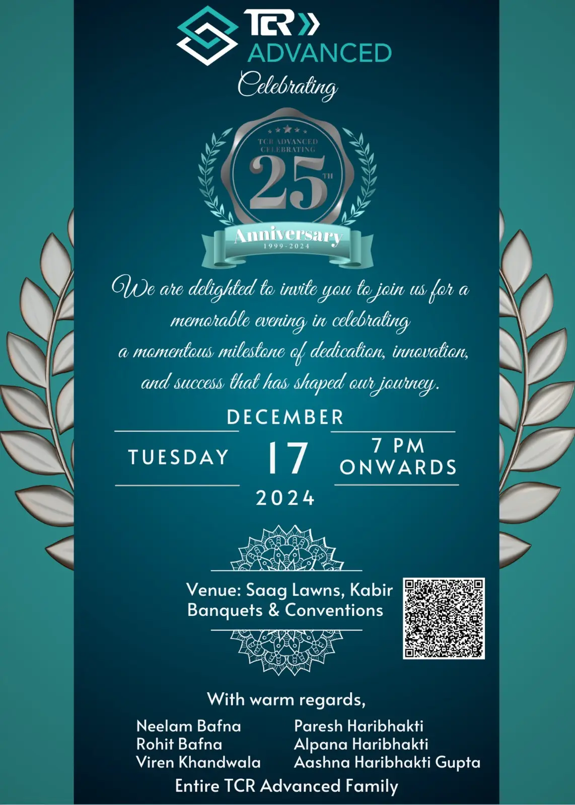 TCR Advanced Invite for 25 Years Anniversary party