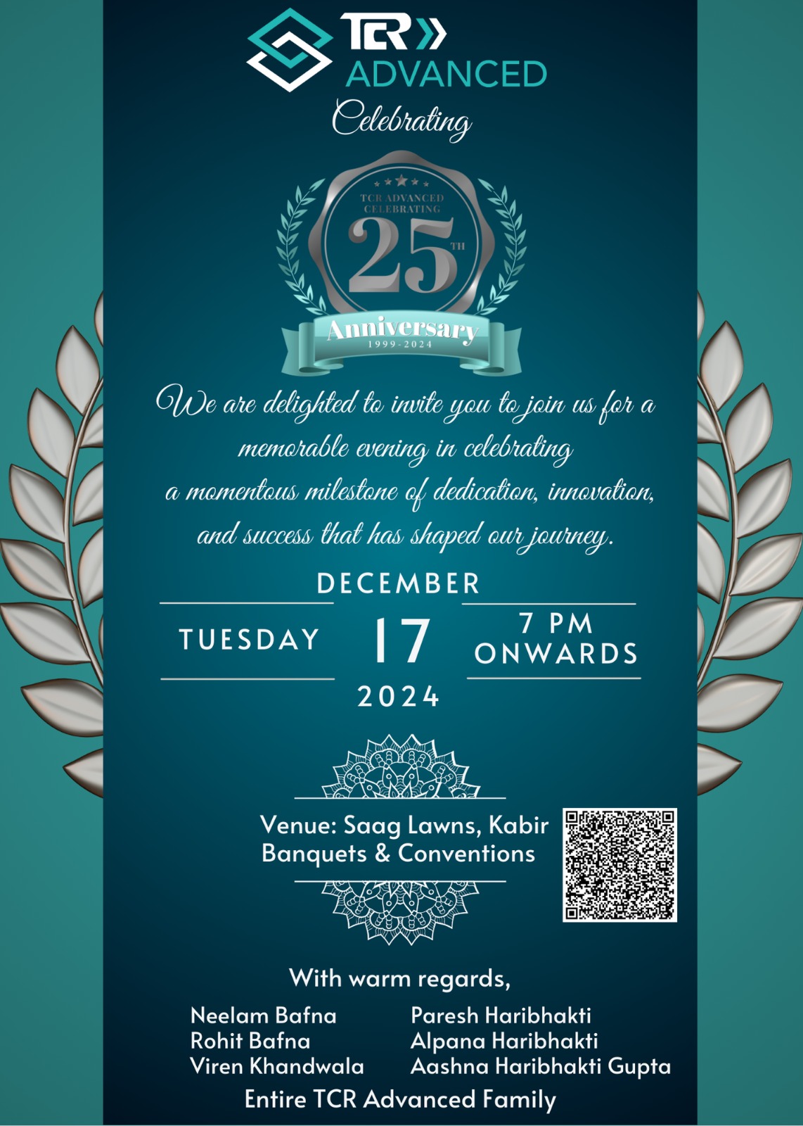 TCR Advanced Invite for 25 Years Anniversary party