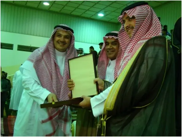 Awarding ceremony presided by HRH Prince Turki Bin Mohammad, the Son of Eastern Province Governor (R) along with GAS Arabian Services President Mr. Abdulrahman K. Al Dabal (M) and Mr. Aref K. Al Dabal, MD of TCR Arabia who received the award on behalf of TCR Arabia.