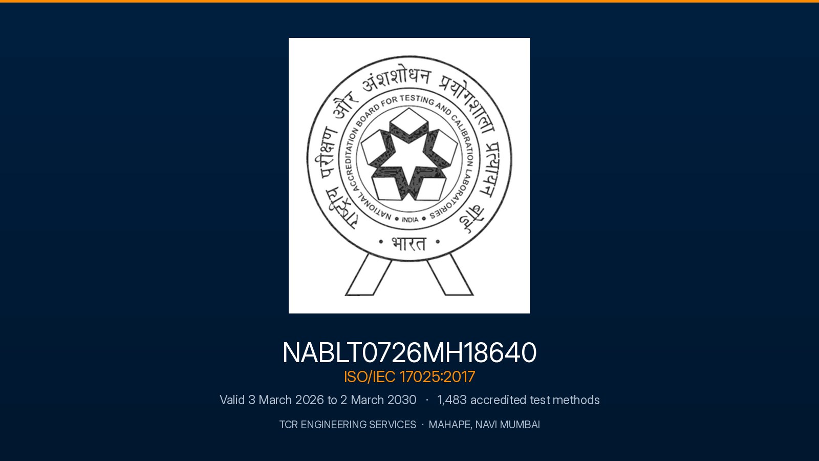 TCR Engineering renews NABL ISO/IEC 17025 accreditation to 2030, with 1,483 test methods in scope