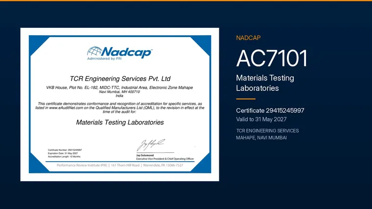 TCR becomes the first Indian group with two Nadcap AC7101 accredited laboratories: Navi Mumbai and Vadodara