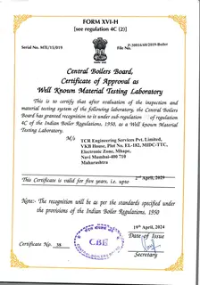 First page of IBR Well Known Material Testing Laboratory Certificate (to 2 April 2029)