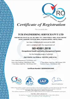 First page of ISO 45001:2018 Certificate (2026-2029)